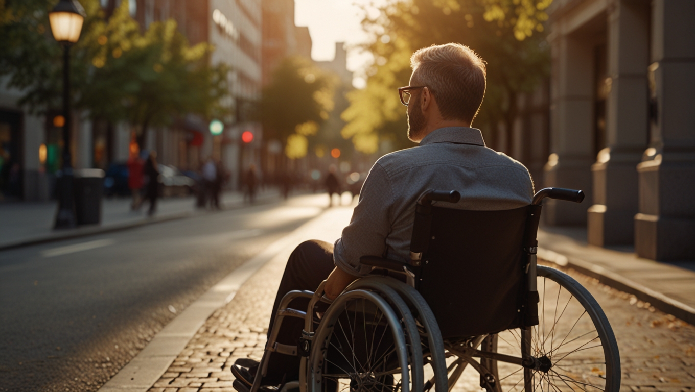 Person navigating daily life in a wheelchair